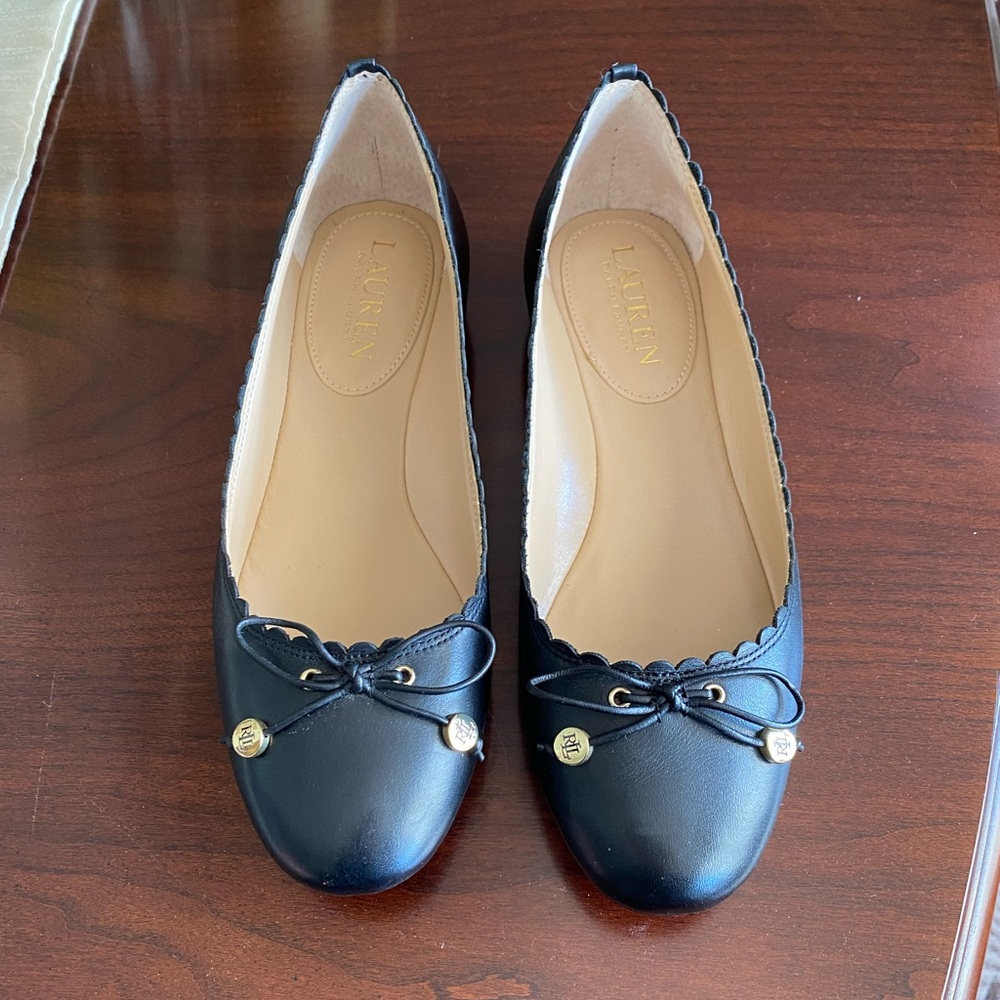 LAUREN Ralph Lauren Glennie Black Super Soft Leather Flats Size 6 NIB